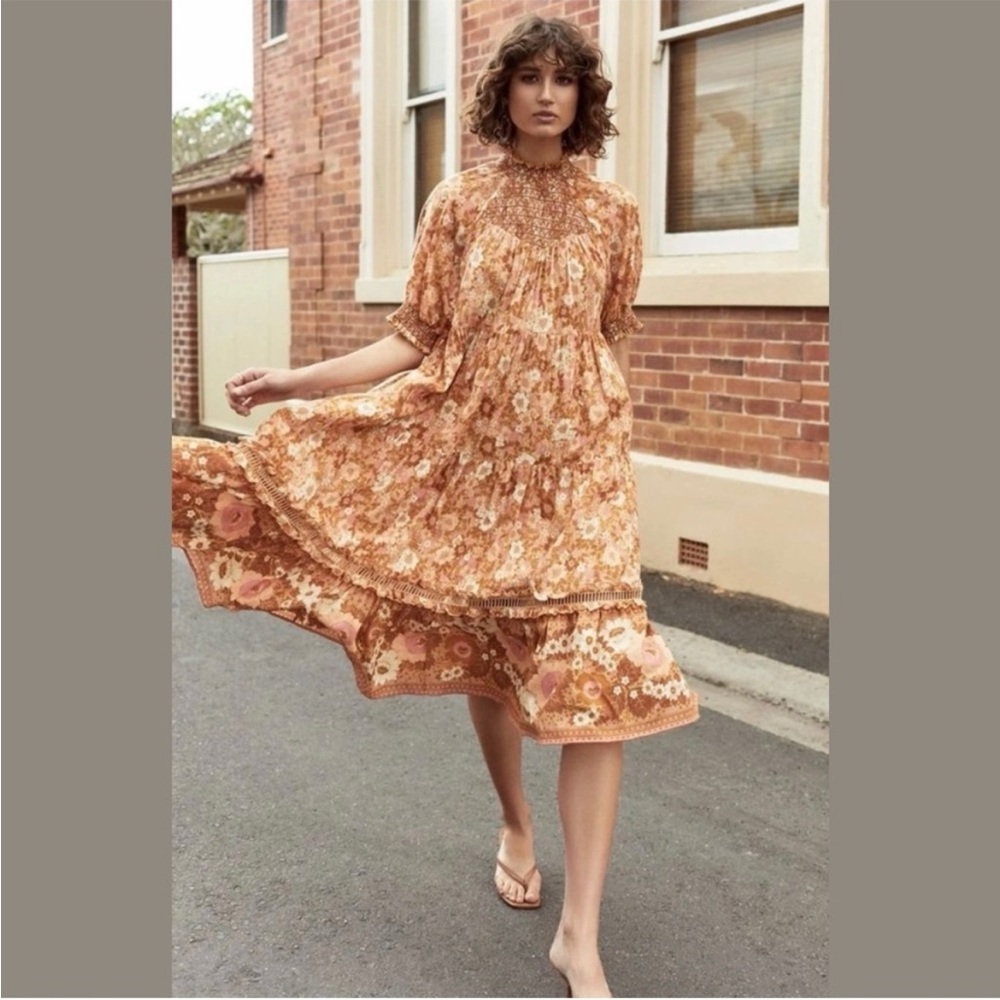 spell & the gypsy collective anne floral ruched midi dress EUC size M, lined - Picture 1 of 11